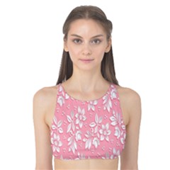 Pink Texture With White Flowers, Pink Floral Background Tank Bikini Top by nateshop