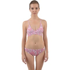 Pink Texture With White Flowers, Pink Floral Background Wrap Around Bikini Set by nateshop