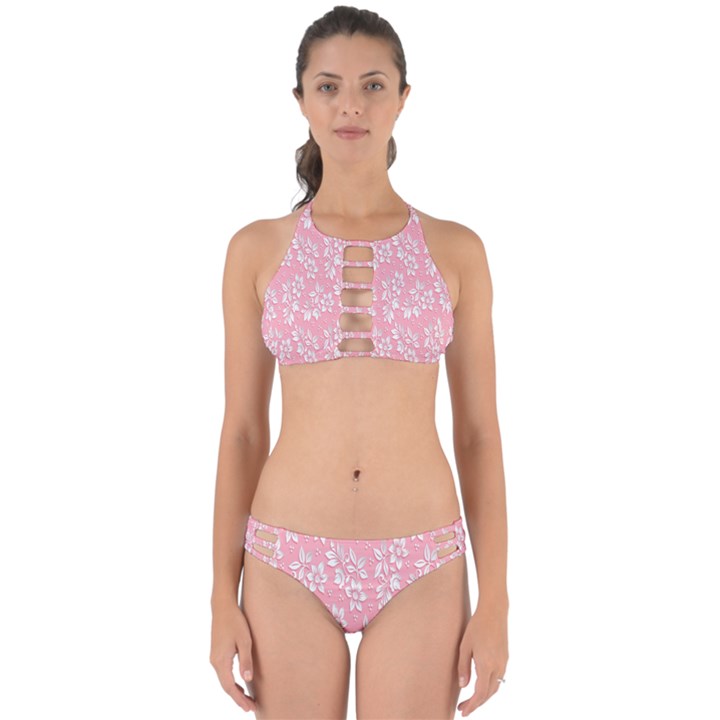 Pink Texture With White Flowers, Pink Floral Background Perfectly Cut Out Bikini Set