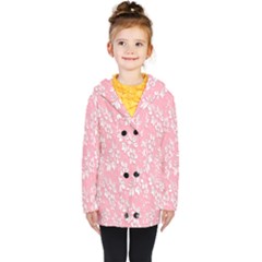 Pink Texture With White Flowers, Pink Floral Background Kids  Double Breasted Button Coat by nateshop