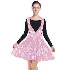 Pink Texture With White Flowers, Pink Floral Background Plunge Pinafore Dress by nateshop