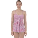 Pink Texture With White Flowers, Pink Floral Background Babydoll Tankini Top View1