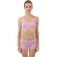 Pink Texture With White Flowers, Pink Floral Background Back Web Gym Set