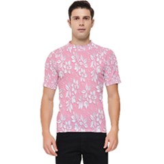 Pink Texture With White Flowers, Pink Floral Background Men s Short Sleeve Rash Guard