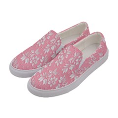 Pink Texture With White Flowers, Pink Floral Background Women s Canvas Slip Ons
