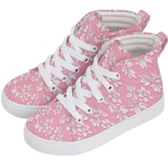 Pink Texture With White Flowers, Pink Floral Background Kids  Hi-top Skate Sneakers by nateshop