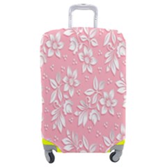 Pink Texture With White Flowers, Pink Floral Background Luggage Cover (medium) by nateshop