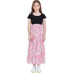 Pink Texture With White Flowers, Pink Floral Background Kids  Flared Maxi Skirt by nateshop