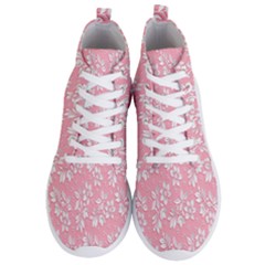 Pink Texture With White Flowers, Pink Floral Background Men s Lightweight High Top Sneakers by nateshop