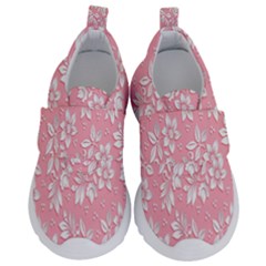 Pink Texture With White Flowers, Pink Floral Background Kids  Velcro No Lace Shoes by nateshop