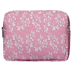 Pink Texture With White Flowers, Pink Floral Background Make Up Pouch (large)