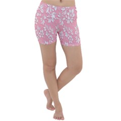 Pink Texture With White Flowers, Pink Floral Background Lightweight Velour Yoga Shorts by nateshop