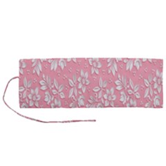 Pink Texture With White Flowers, Pink Floral Background Roll Up Canvas Pencil Holder (m)