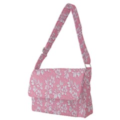 Pink Texture With White Flowers, Pink Floral Background Full Print Messenger Bag (m) by nateshop