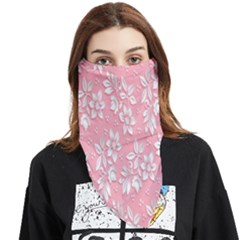 Pink Texture With White Flowers, Pink Floral Background Face Covering Bandana (triangle) by nateshop