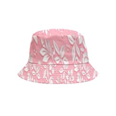 Pink Texture With White Flowers, Pink Floral Background Inside Out Bucket Hat (kids) by nateshop