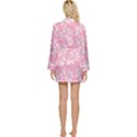 Pink Texture With White Flowers, Pink Floral Background Long Sleeve Satin Robe View2