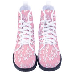 Pink Texture With White Flowers, Pink Floral Background Men s High-top Canvas Sneakers