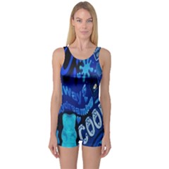 Really Cool Blue, Unique Blue One Piece Boyleg Swimsuit by nateshop