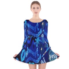 Really Cool Blue, Unique Blue Long Sleeve Velvet Skater Dress by nateshop