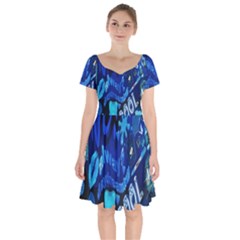 Really Cool Blue, Unique Blue Short Sleeve Bardot Dress by nateshop