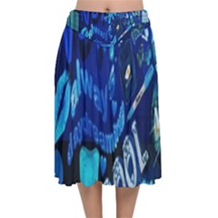 Really Cool Blue, Unique Blue Velvet Flared Midi Skirt