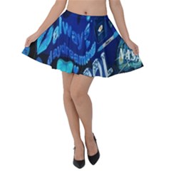 Really Cool Blue, Unique Blue Velvet Skater Skirt by nateshop
