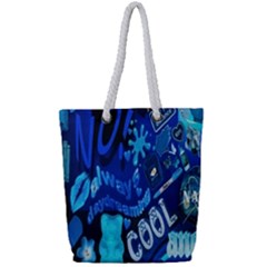 Really Cool Blue, Unique Blue Full Print Rope Handle Tote (small) by nateshop