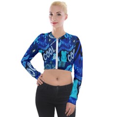 Really Cool Blue, Unique Blue Long Sleeve Cropped Velvet Jacket by nateshop