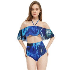 Really Cool Blue, Unique Blue Halter Flowy Bikini Set  by nateshop