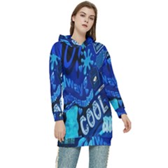 Really Cool Blue, Unique Blue Women s Long Oversized Pullover Hoodie by nateshop