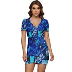 Really Cool Blue, Unique Blue Low Cut Cap Sleeve Mini Dress by nateshop