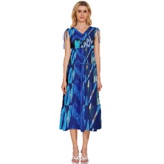 Really Cool Blue, Unique Blue V-neck Drawstring Shoulder Sleeveless Maxi Dress by nateshop