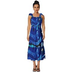 Really Cool Blue, Unique Blue Tie-strap Tiered Midi Chiffon Dress by nateshop