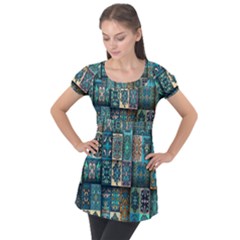 Texture, Pattern, Abstract, Colorful, Digital Art Puff Sleeve Tunic Top by nateshop