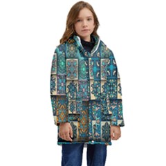 Texture, Pattern, Abstract, Colorful, Digital Art Kids  Hooded Longline Puffer Jacket