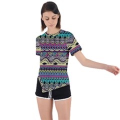 Aztec Design Asymmetrical Short Sleeve Sports T-shirt by nateshop