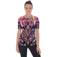 Aztec Flower Galaxy Shoulder Cut Out Short Sleeve Top by nateshop