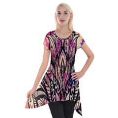 Aztec Flower Galaxy Short Sleeve Side Drop Tunic by nateshop