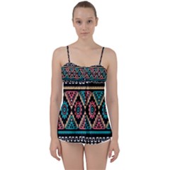 Aztec Wallpaper Babydoll Tankini Top