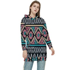 Aztec Wallpaper Women s Long Oversized Pullover Hoodie by nateshop