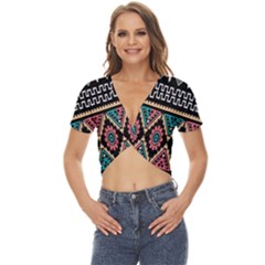 Aztec Wallpaper Twist Front Crop Top by nateshop