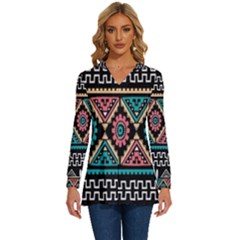 Aztec Wallpaper Long Sleeve Drawstring Hooded Top by nateshop