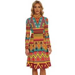 Aztec Long Sleeve Shirt Collar A-line Dress by nateshop