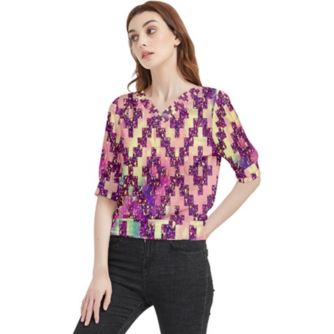 Cute Glitter Aztec Design Quarter Sleeve Blouse by nateshop