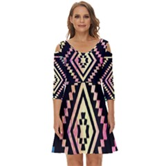 Cute Neon Aztec Galaxy Shoulder Cut Out Zip Up Dress