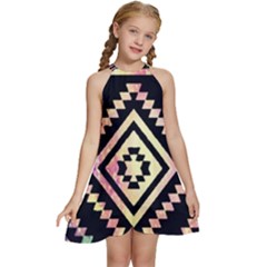 Cute Neon Aztec Galaxy Kids  Halter Collar Waist Tie Chiffon Dress by nateshop