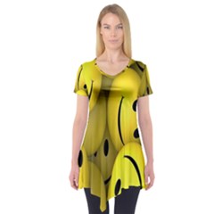 Emoji, Colour, Faces, Smile, Wallpaper Short Sleeve Tunic 