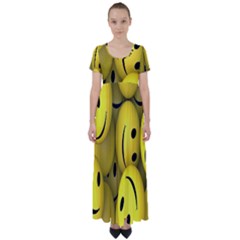 Emoji, Colour, Faces, Smile, Wallpaper High Waist Short Sleeve Maxi Dress