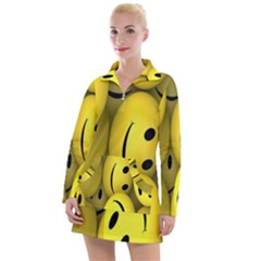 Emoji, Colour, Faces, Smile, Wallpaper Women s Long Sleeve Casual Dress by nateshop